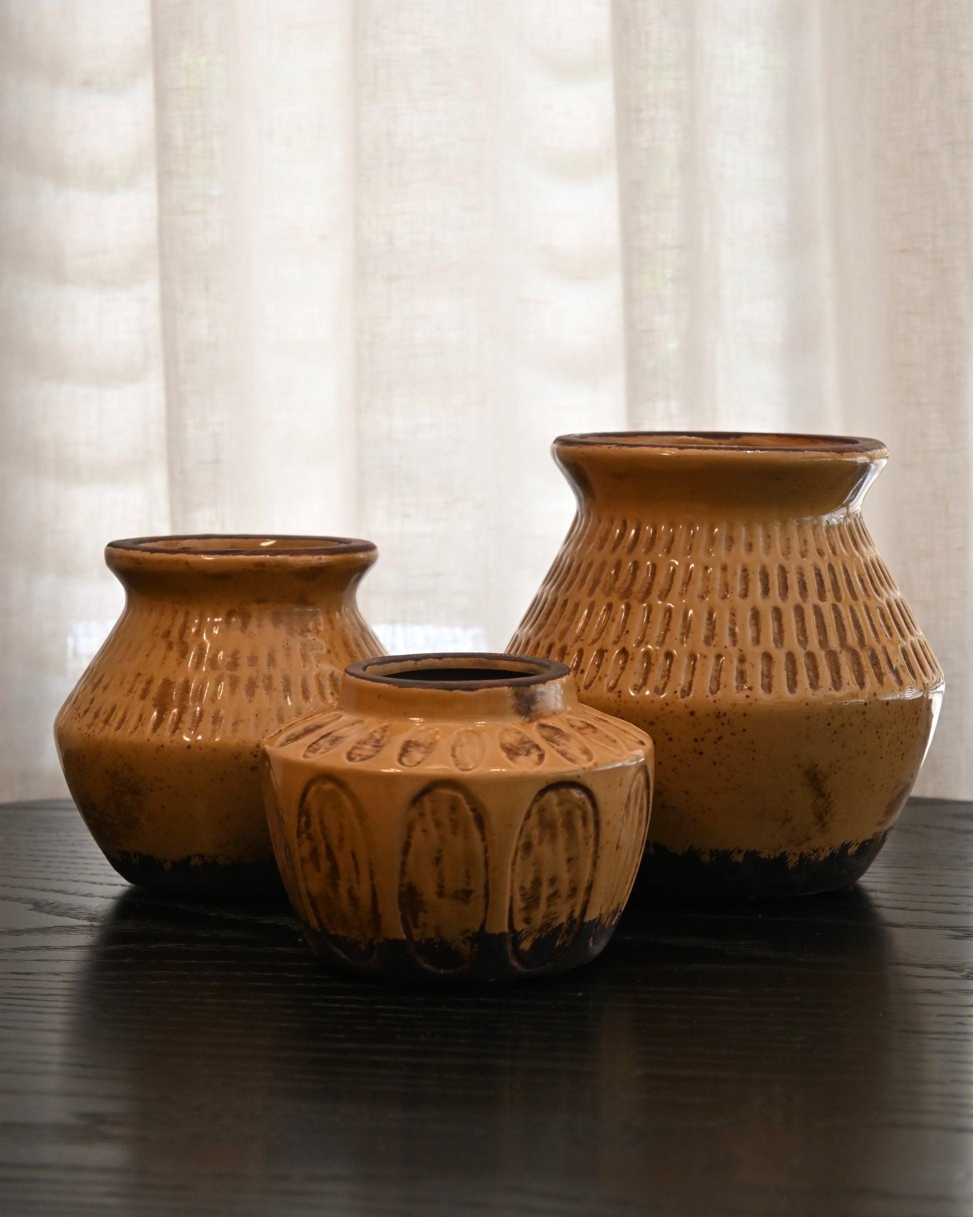 Jarrón mostaza estriado I