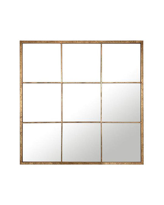 Espejo rectangular con marco dorado y cuarterones