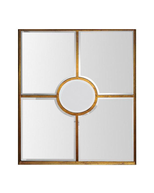 Espejo rectangular con marco dorado y motivo central